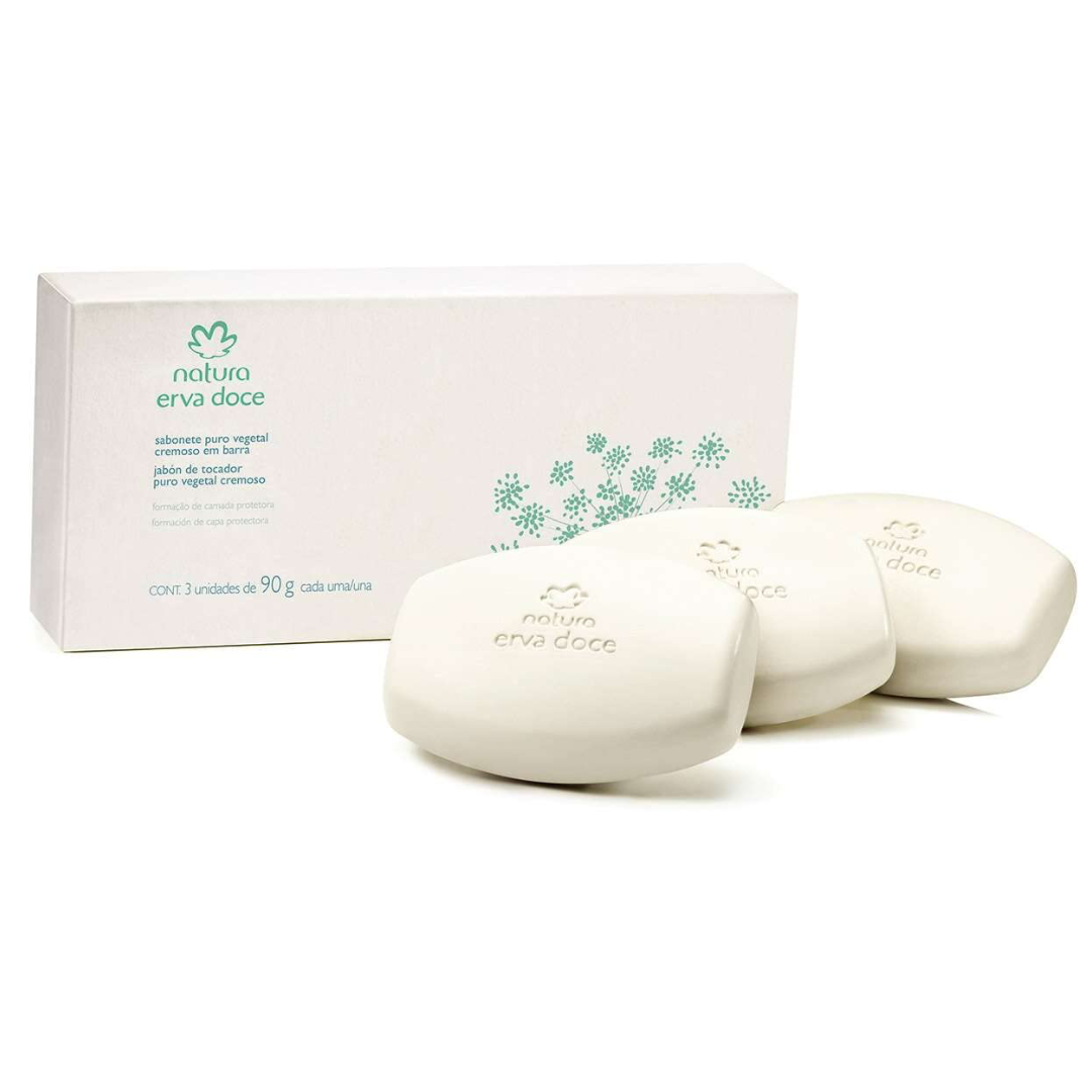 Natura Sabonete em Barra Puro Vegetal Erva Doce - Caixa com 3 Unidades (270g)